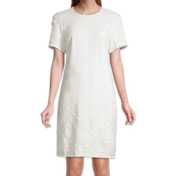 Kobi Halperin Ivory Beaded Tassel Mini Shift Linen Short Sleeve Dress size M - Picture 1 of 14